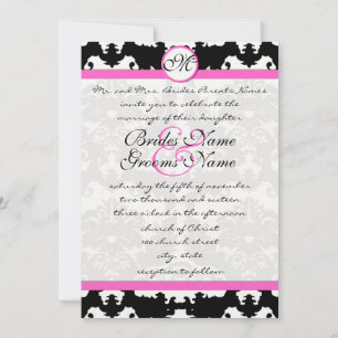 Invitación Boda de Damasco en Monograma Victoriano Rosa y Neg