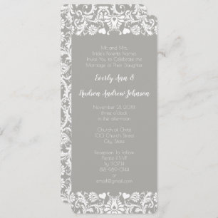 Invitación Boda de Damasco Floral de encaje gris y blanco