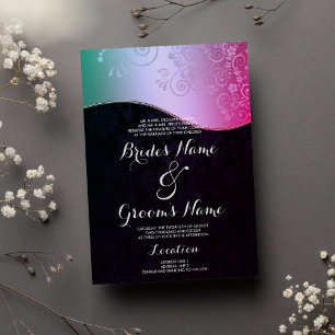 Invitación Boda de Damasco Floral de gradiente Verde azulado