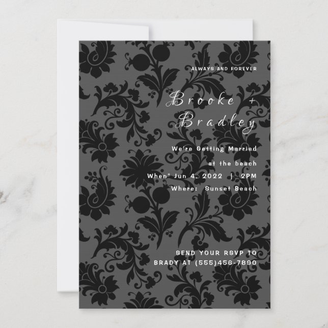 Invitación Boda de Damasco Floral Oscuro (Anverso)