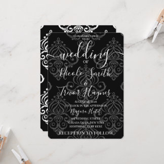 Invitación Boda de Damasco Negra y Blanca Personalizada