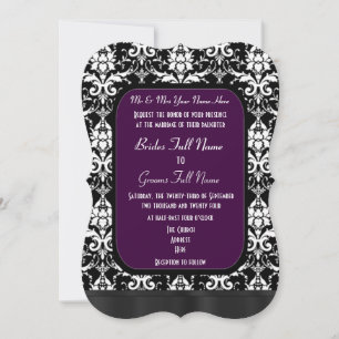 Invitación Boda de damasco negro, púrpura y blanco