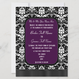 Invitación Boda de damasco negro, púrpura y blanco