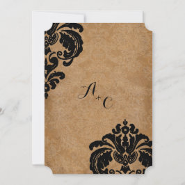 Invitación Boda de Damasco Negro Vintage Die Cut