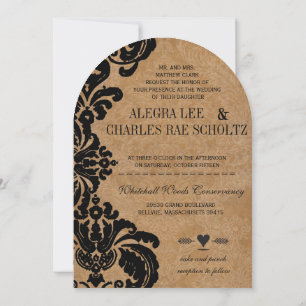 Invitación Boda de Damasco Negro Vintage Die Cut