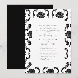 Invitación Boda de Damasco Negro y Blanco Ambos Padres