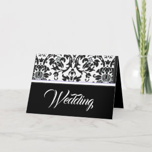 Invitación Boda de Damasco Negro y Blanco Lavanda Amor