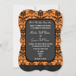 Invitación Boda de damasco negro y naranja