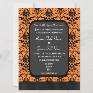 Invitación Boda de damasco negro y naranja