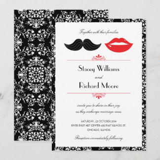 Invitación Boda de Damasco Roja, Negra y Blanca