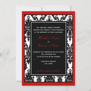 Invitación Boda de Damasco rojo blanco negro
