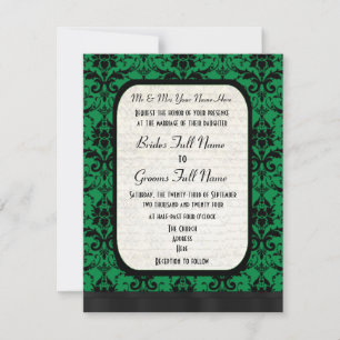 Invitación Boda de damasco verde y negro