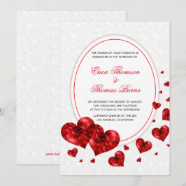 Invitación Boda de damasco y corazones rojos