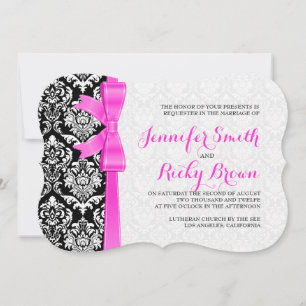 Invitación Boda De Damascos Blancos Y Negros De Cinta Rosa