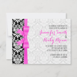 Invitación Boda De Damascos Blancos Y Negros De Cinta Rosa