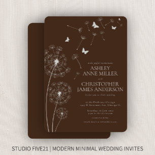 Invitación Boda de Dandelion marrón marrón de nogal moderno s