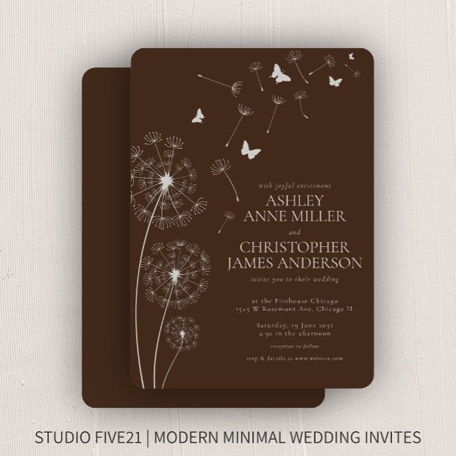 Invitación Boda de Dandelion marrón marrón de nogal moderno s (Subido por el creador)