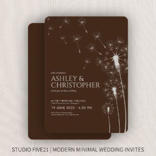 Invitación Boda de Dandelion marrón marrón de nogal moderno s