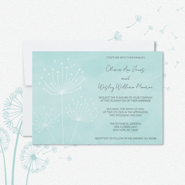 Invitación Boda de Dandelions Verdes de Vidrio del Mar (Subido por el creador)