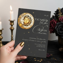 Invitación Boda de Dark Moody Moon Moon Sun Stars