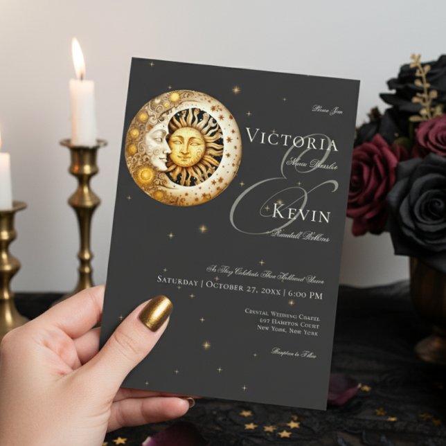 Invitación Boda de Dark Moody Moon Moon Sun Stars (Subido por el creador)