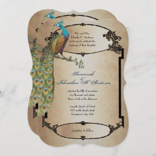 Invitación Boda de deco de pavo real dorado
