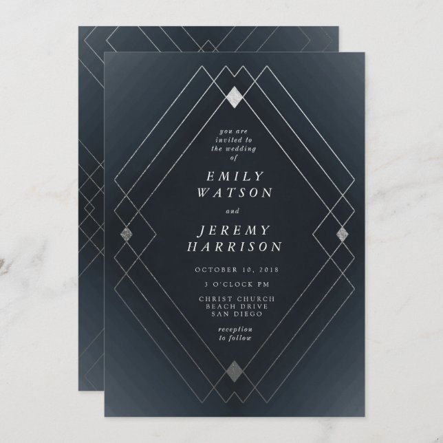 Invitación Boda de Deco Geométrico Gatsby de la Marina de Dia (Anverso / Reverso)