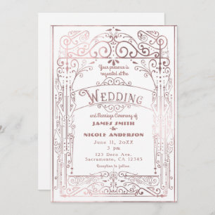 Invitación Boda de Deco Victoriano Blanco y Rosa