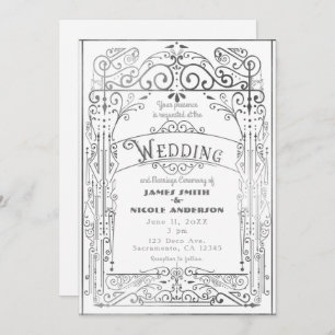 Invitación Boda de Deco Victoriano Vintage blanco y plateado