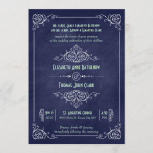 Invitación Boda de decoración de tablero de papel azul y de m