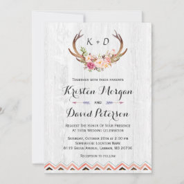 Invitación Boda de decoración rústico floral Antler White Woo