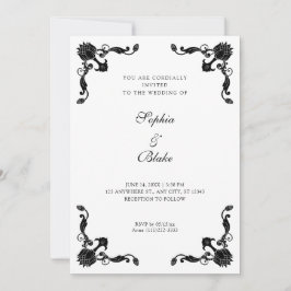 Invitación Boda de decoración simple en blanco y negro