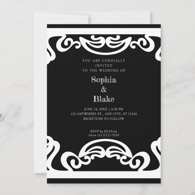 Invitación Boda de decoración simple en blanco y negro (Anverso)