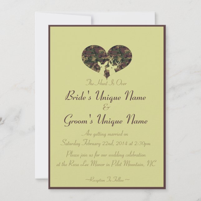 Invitación Boda de Deer Heart Camo (Anverso)