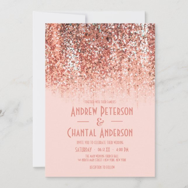 Invitación Boda de degradado de Purpurina de sirena Rosa Gold (Anverso)