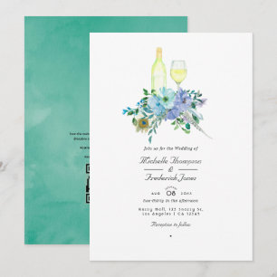 Invitación Boda de degustación de vino boho azul y menta con