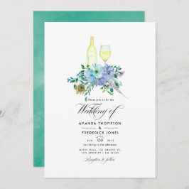 Invitación Boda de degustación de vino de Boho azul y de ment