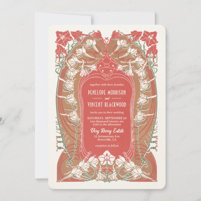 Invitación Boda de Delicacy de la Columbina del Art Nouveau (Anverso)