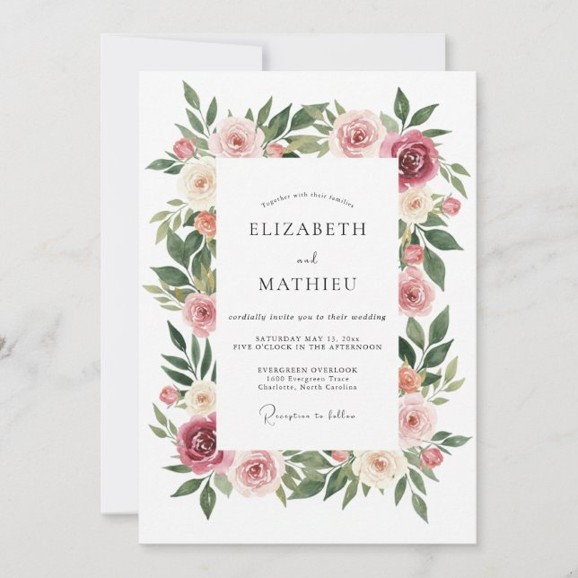Invitación Boda de delicado florecer de Borgoña (Anverso)