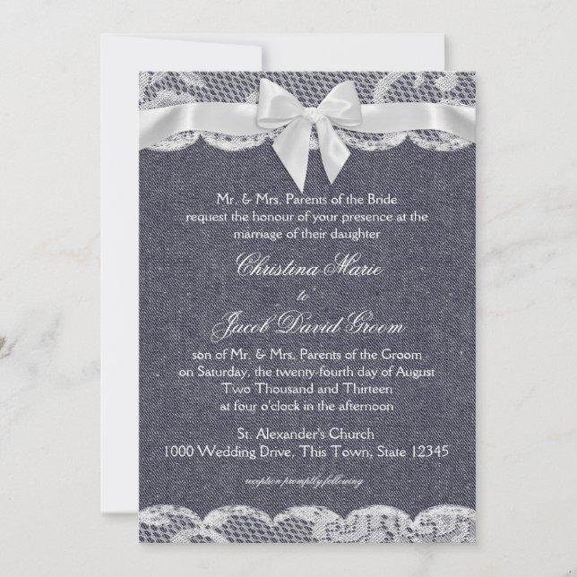 Invitación Boda de Denim y Lace de País (Anverso)