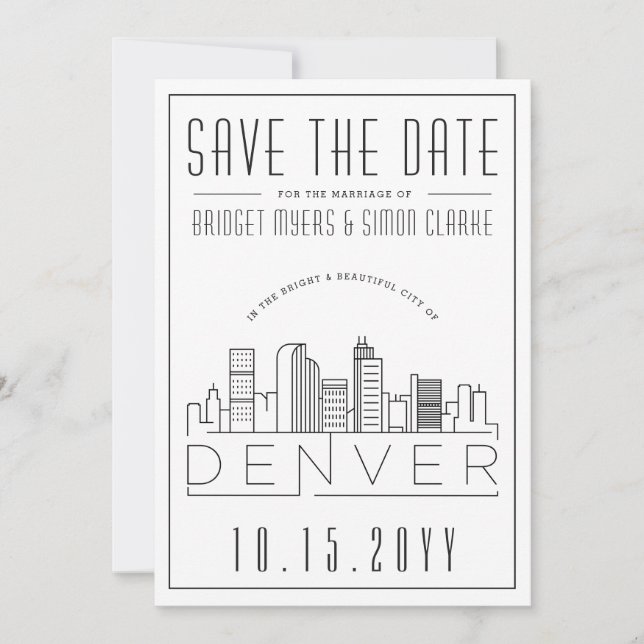 Invitación Boda de Denver Silueta Estilizada del Horizonte Av (Anverso)