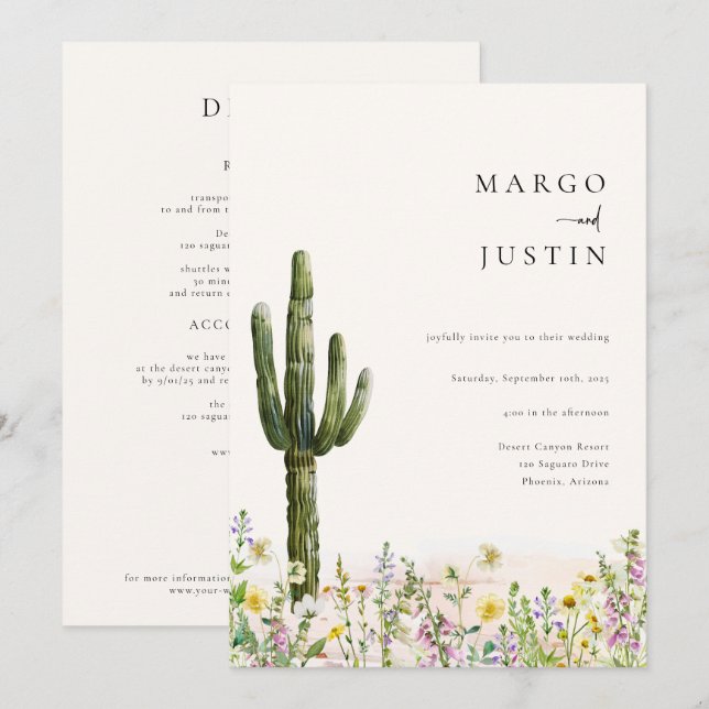 Invitación Boda de Desert Cactus Wildflower (Anverso / Reverso)
