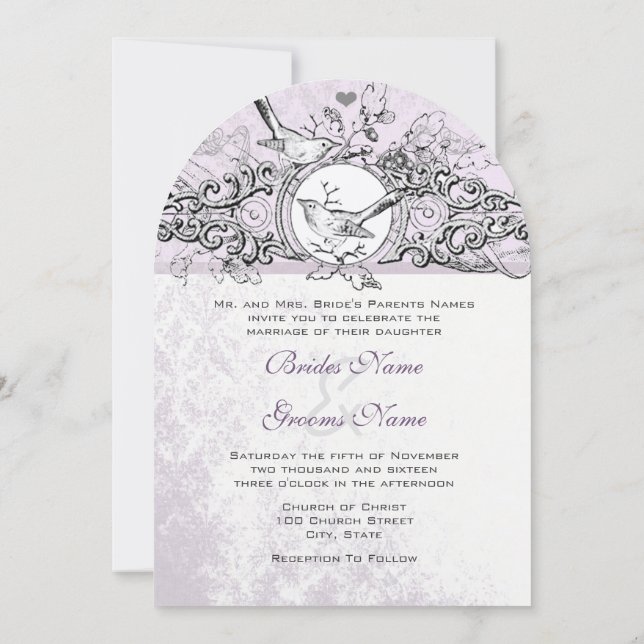 Invitación Boda de Desplazamiento de Lavanda de Ave de Cortar (Reverso)
