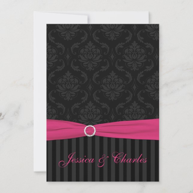 Invitación Boda De Desplazamiento De Rayos De Damasco Negro R (Anverso)