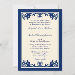 Invitación Boda de desplazamiento florecido con crema naval