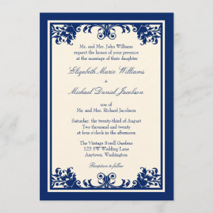 Invitación Boda de desplazamiento florecido con crema naval