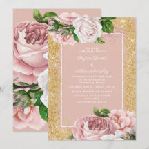 Boda de destellos de oro rosa floral rosa vintage