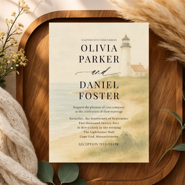 Invitación Boda de destino acuarela costera de Cabo Cod  (Subido por el creador)