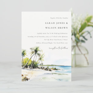Invitación Boda de destino acuarela costera tropical