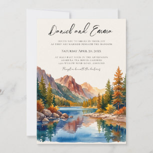 Invitación Boda de destino acuarela del lago de otoño